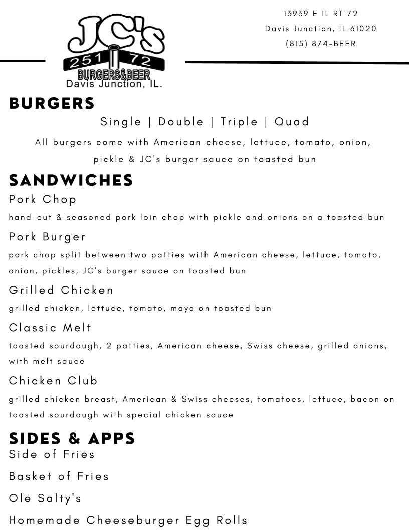 JC's Junction Corner Menu - Image 1
