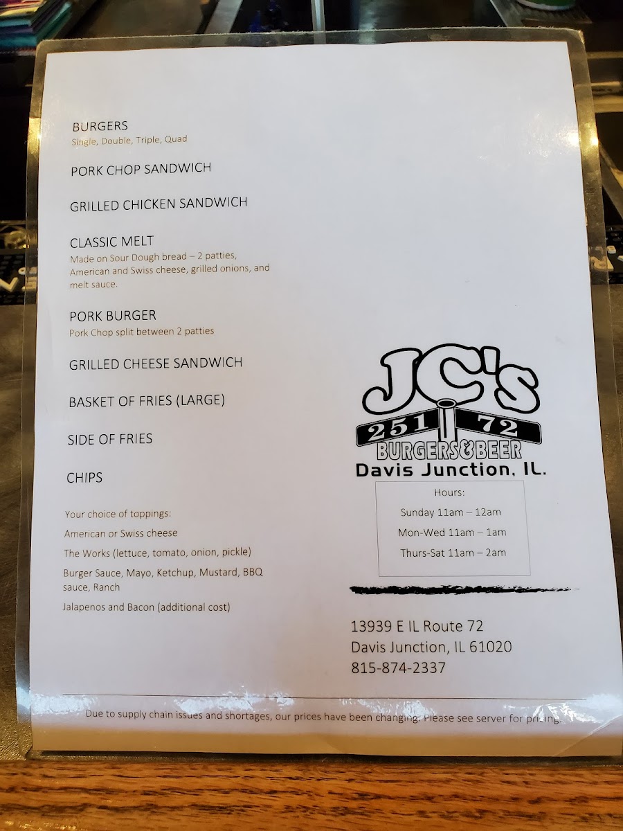 JC's Junction Corner Menu - Image 2