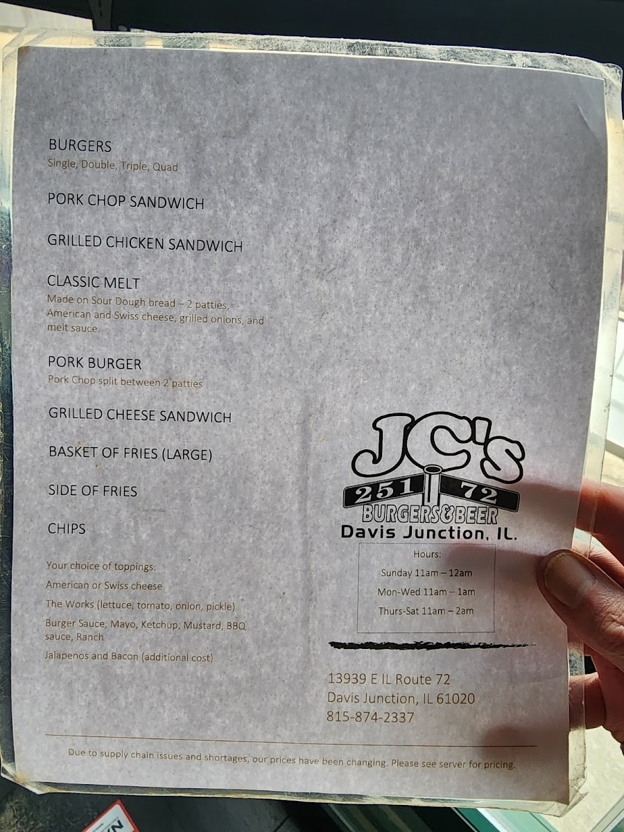 JC's Junction Corner Menu - Image 4